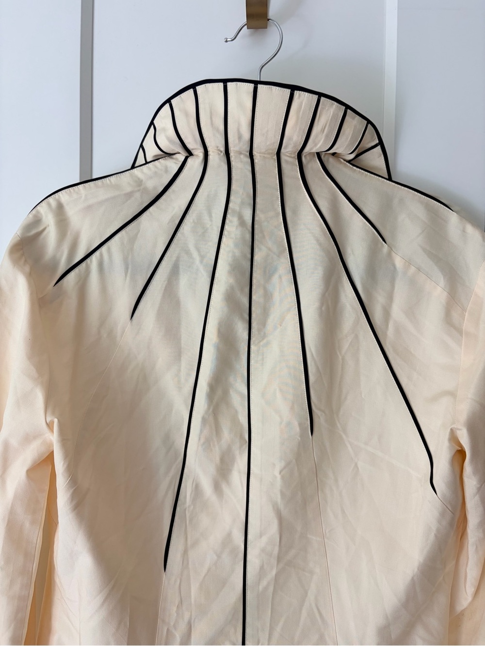 Matsuda Vintage Cream Silk Long-Sleeve Button with Black Piping Button Top | M - Picture 7 of 8